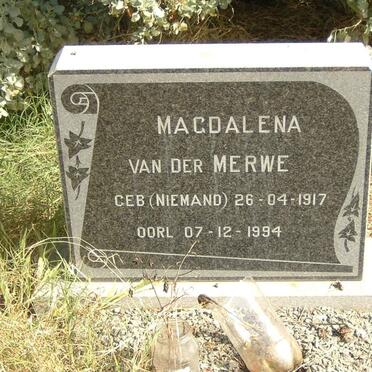 MERWE Magdalena, van der nee NIEMAND 1917-1994