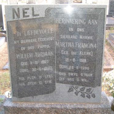 NEL Willem Adriaan 1907-1967 &amp; Martha Francina DE KLERK 1919-1990