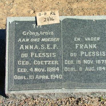 PLESSIS Frank, du 1878-1948 &amp; Anna S.E.P. COETZER 1884-1940