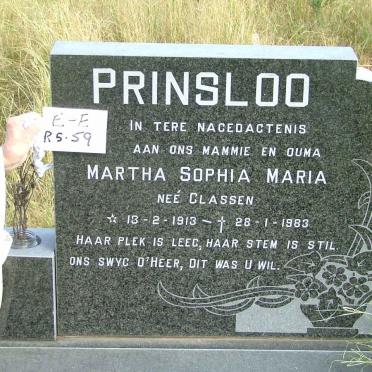 PRINSLOO Martha Sophia Maria nee CLASSEN 1913-1983