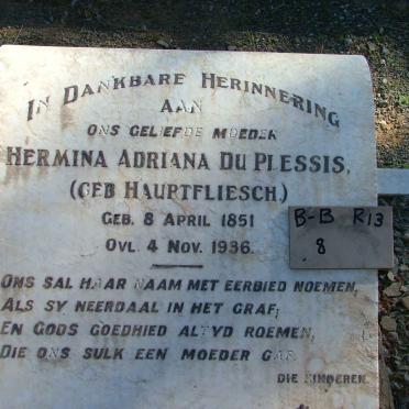 PLESSIS Hermina Adriana, du nee HAUPTFLIESCH 1851-1936