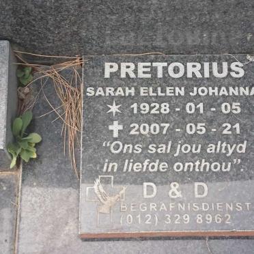 PRETORIUS Petrus Johannes 1926-1975 &amp; Sarah Ellen Johanna 1928-2007