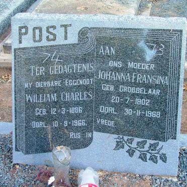POST William Charles 1886-1966 &amp; Johanna Fransina GROBBELAAR 1902-1968