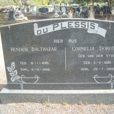 PLESSIS Hendrik Balthazer, du 1885-1966 &amp; Cornelia Dorothea VAN DER VYVER 1885-1959