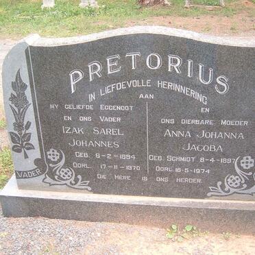PRETORIUS Izak Sarel Johannes 1894-1970 &amp; Anna Johanna Jacoba SCHMIDT 1897-1974