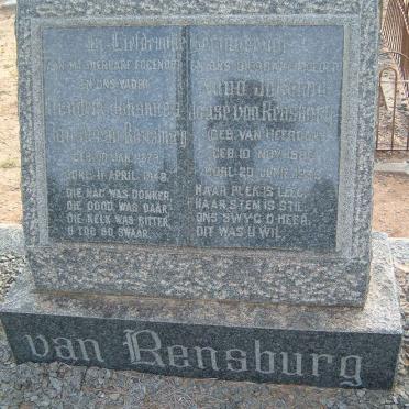 RENSBURG Hendrik Johannes, Janse van 1873-1948 &amp; Anna Johanna VAN HEERDEN 1886-1949