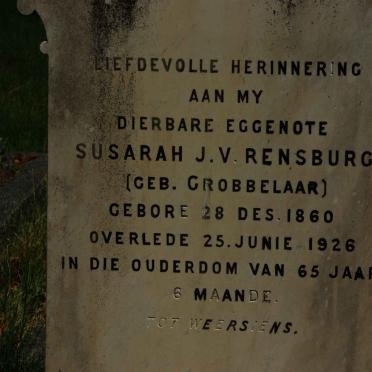 RENSBURG Susarah, J.v. nee Grobbelaar 1860-1926