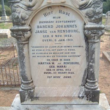 RENSBURG Barend Johannes, Janse van 1852-1913 &amp; Martha M. MARAIS 1852-1925