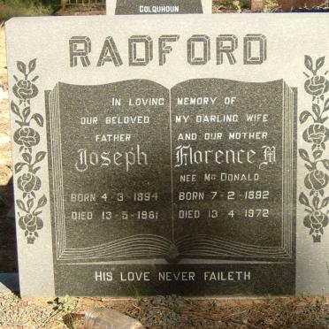 RADFORD Joseph 1894-1981 &amp; Florence M. McDONALD 1892-1972