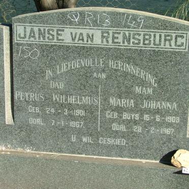 RENSBURG Petrus Wilhelmus, Janse van 1901-1967 &amp; Maria Johanna BUYS 1903-1967