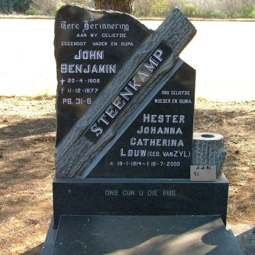 STEENKAMP John Benjamin 1906-1977 &amp; Hester Johanna Catherina Louw VAN ZYL 1914-2000