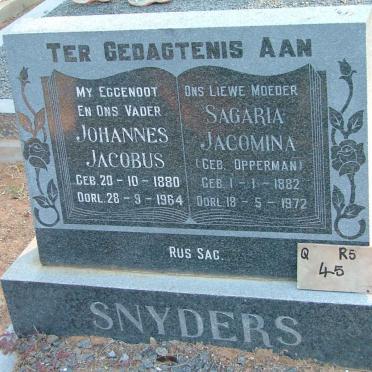 SNYDERS Johannes Jacobus 1880-1964 &amp; Sagaria Jacomina OPPERMAN 1892-1972