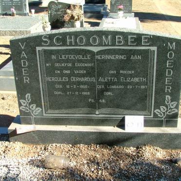 SCHOOMBEE Hercules Gerhardus 1900-1969 &amp; Aletta Elizabeth LOMBARD 1917-