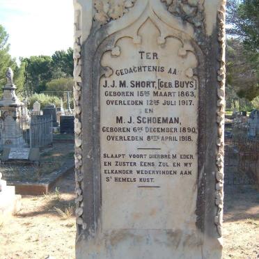 SHORT J.J.M. nee BUYS 1863-1917 :: SCHOEMAN M.J. 1890-1918