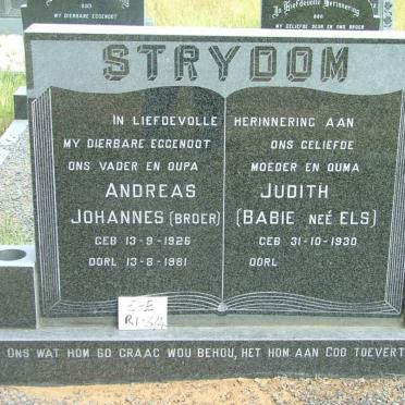 STRYDOM Andreas Johannes 1926-1981 &amp; Judith ELS 1930-