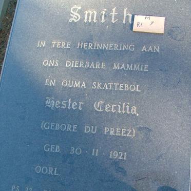 SMITH Hester Cecilia nee DU PREEZ 1921-