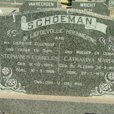 SCHOEMAN Stephanus Cornelius 1894-1966 &amp; Catharina Maria DU PLESSIS 1895-1973