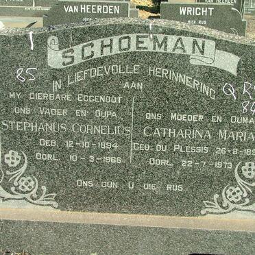 SCHOEMAN Stephanus Cornelius 1894-1966 &amp; Catharina Maria DU PLESSIS 1895-1973