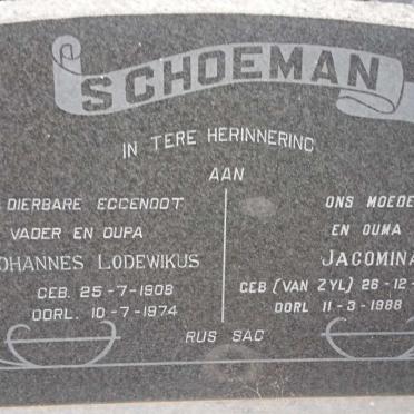 SCHOEMAN Johannes Lodewikus 1908-1974 &amp; Jacomina VAN ZYL 1913-1988