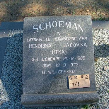 SCHOEMAN Hendrina Jacomina nee LOMBARD 1905-1973