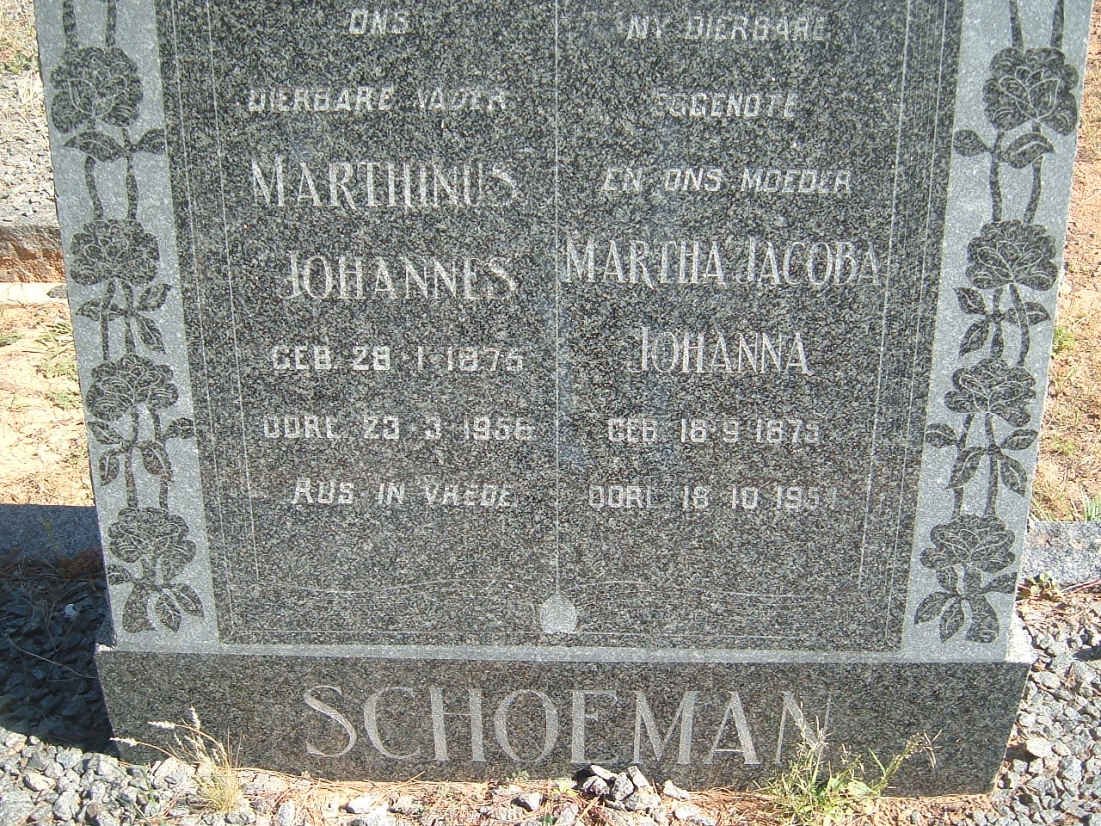 SCHOEMAN Marthinus Johannes 1875-1956 &amp; Martha Jacoba Johanna 1875-1954