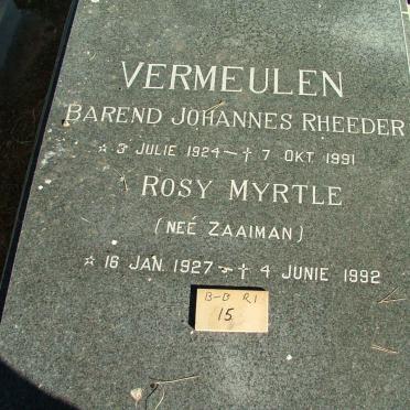 VERMEULEN Barend Johannes Rheeder 1924-1992 &amp; Rosy Myrtle ZAAIMAN 1927-1992