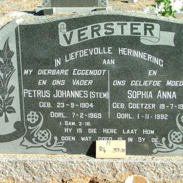 VERSTER Petrus Johannes 1904-1969 &amp; Sophia Anna COETZER 1907-1992
