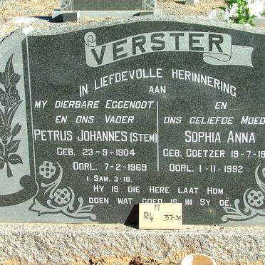 VERSTER Petrus Johannes 1904-1969 &amp; Sophia Anna COETZER 1907-1992