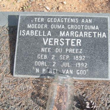 VERSTER Isabella Margaretha nee DU PREEZ 1892-1992