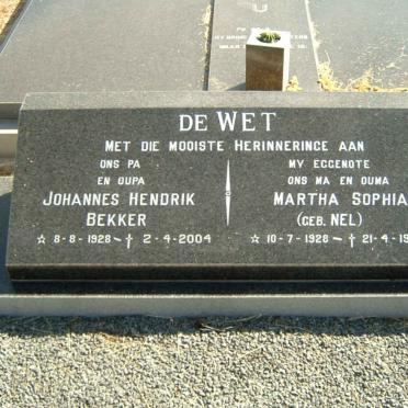 WET Johannes Hendrik Bekker, de 1928-2004 &amp; Martha Sophia NEL 1928-1997