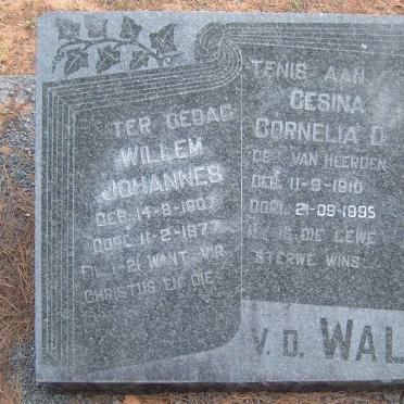 WALT Willem Johannes, v.d. 1907-1977 &amp; Gesina Cornelia D. VAN HEERDEN 1910-1995