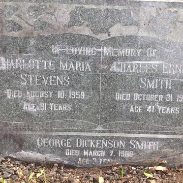 SMITH Charles Ernest -1903 :: STEVENS Charlotte Maria -1959 :: SMITH George Dickenson -1900
