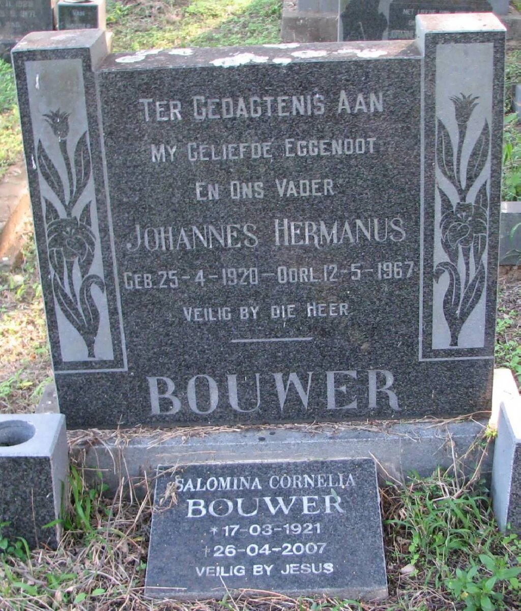 BOUWER Johannes Hermanus 1920-1967 &amp; Salomina Cornelia 1921-2007