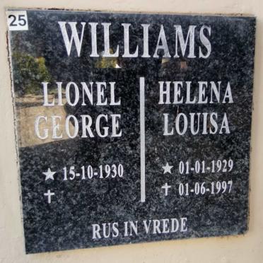 WILLIAMS Lionel George 1930- &amp; Helena Louisa 1929-1997