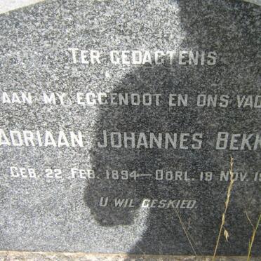 BEKKER Adriaan Johannes 1894-1957