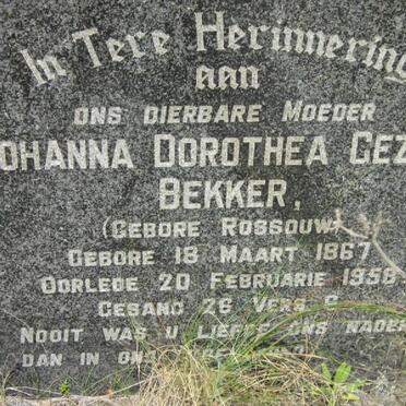 BEKKER Johanna Dorothea Gezina nee ROSSOUW 1867-1958