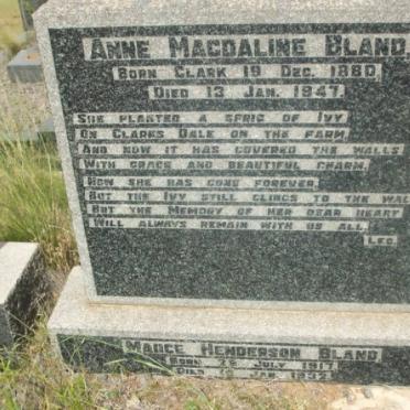 BLAND Anne Magdaline nee CLARK 1880-1947 :: BLAND Madge Henderson 1917-1932