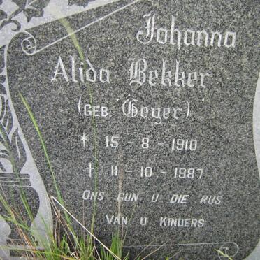 BEKKER Johanna Alida nee GEYER 1910-1987