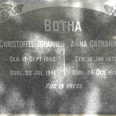 BOTHA Christoffel Johannes 1860-1941 &amp; Anna Catharina 1870-1956