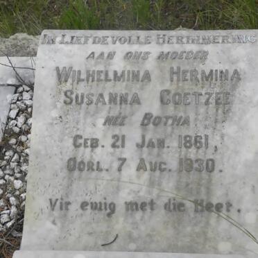 COETZEE Wilhelmina Hermina Susanna nee BOTHA 1861-1930