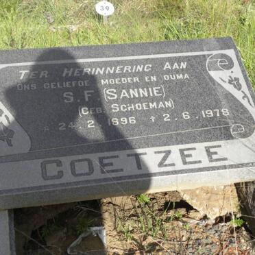 COETZEE S.F. nee SCHOEMAN 1896-1978