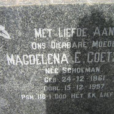 COETZER Magdelena E. nee SCHOEMAN 1861-1957