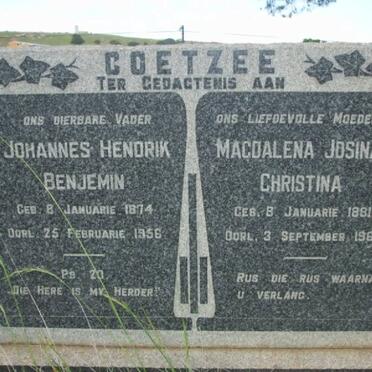 COETZEE Johannes Hendrik Benjemin 1874-1956 &amp; Magdalena Josina Christina 1881-1966