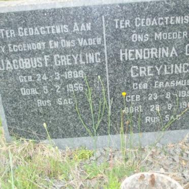 GREYLING Jacobus F. 1888-1956 &amp; Hendrina C.J. ERASMUS 1892-1967