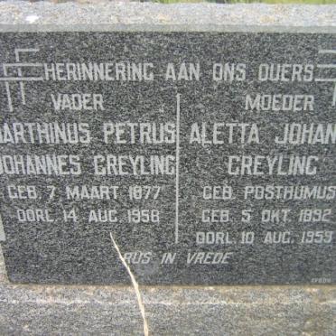 GREYLING Marthinus Petrus Johannes 1877-1958 &amp; Aletta Johanna POSTHUMUS 1892-1959