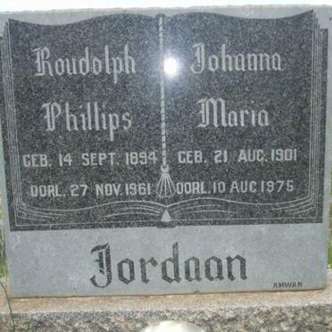 JORDAAN Roudolph Phillips 1894-1961 &amp; Johanna Maria 1901-1975