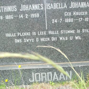 JORDAAN Marthinus Johannes 1886-1959 &amp; Isabella Johanna Maria KRUGER 1888-1953