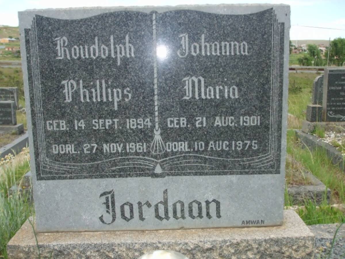 JORDAAN Roudolph Phillips 1894-1961 &amp; Johanna Maria 1901-1975