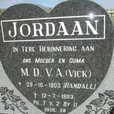 JORDAAN M.D.V.A. nee RANDALL 1903-1993