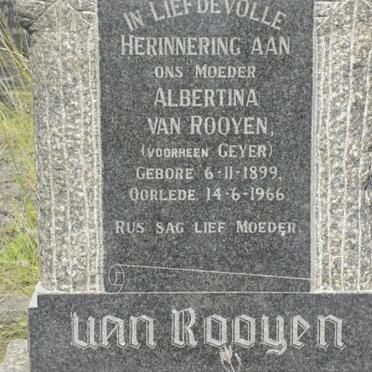 ROOYEN Albertina, van formerly GEYER 1899-1966